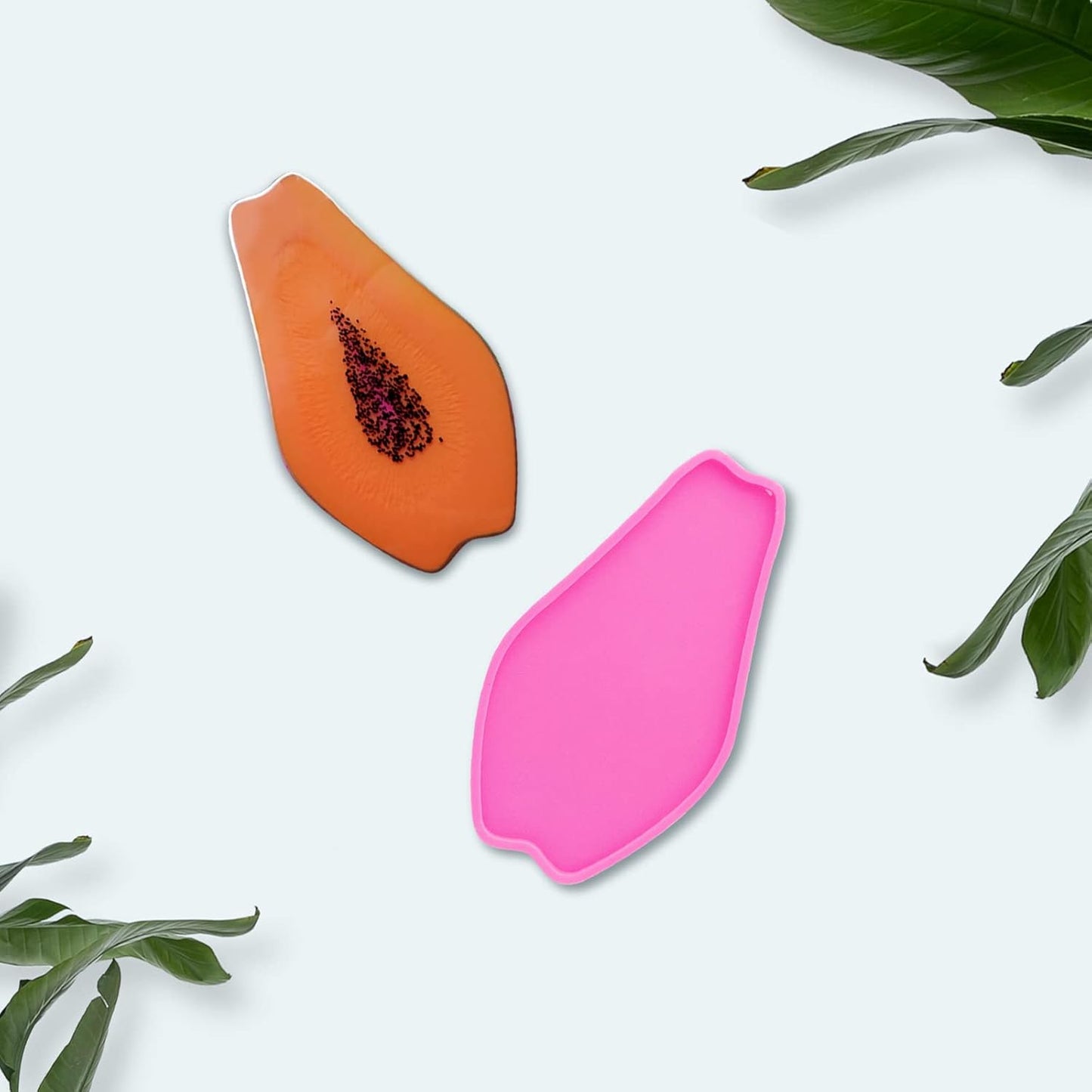 Super Shiny Papaya Geode Coaster Agate Resin Silicone Molds Epoxy Fruit Style Resin Mold, Tray Resin Casting Mold for DIY Agate Coaster, Cup Mats, Bowl Mat, Home Decoration, 6.7*3.7 Inch