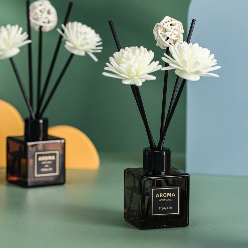 50Ml Hilton Hotel Reed Diffuser Sets Jasmine Reed Diffuser Bottle with Plastic Flower Home Scents Aromatherapy Essential Oil