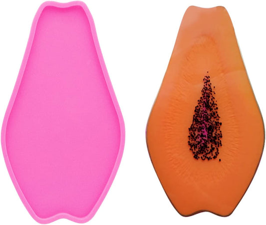 Super Shiny Papaya Geode Coaster Agate Resin Silicone Molds Epoxy Fruit Style Resin Mold, Tray Resin Casting Mold for DIY Agate Coaster, Cup Mats, Bowl Mat, Home Decoration, 6.7*3.7 Inch